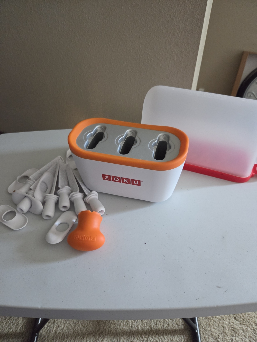 Zoku 3-Hole Ice Pop Mold Set w/ Reusable Sticks White/Orange/Gray Plastic